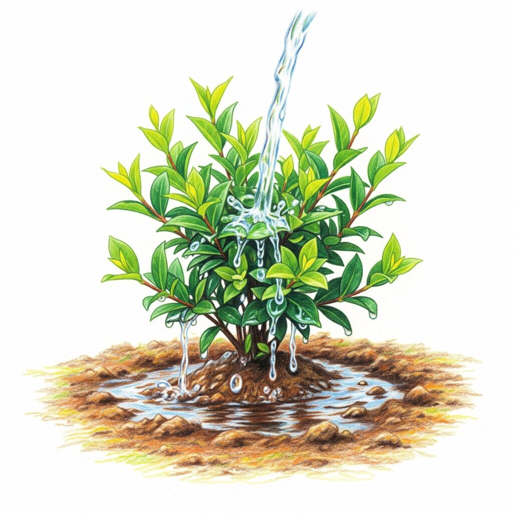 A shrub being watered