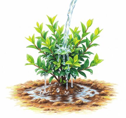 A shrub being watered