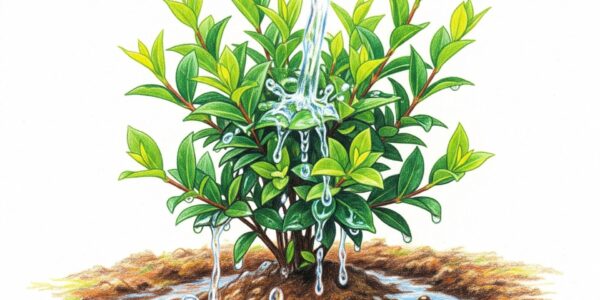 A shrub being watered