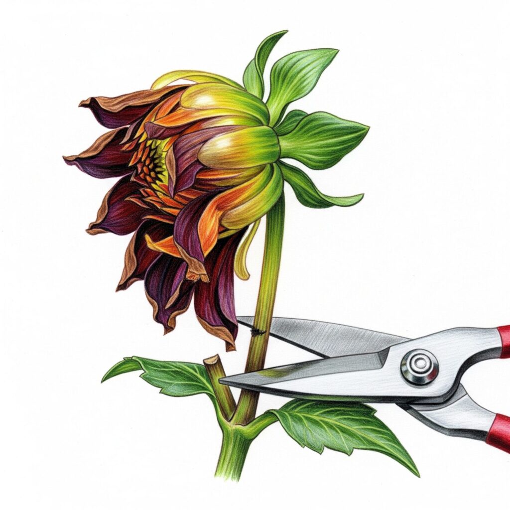 Deadheading a dahlia