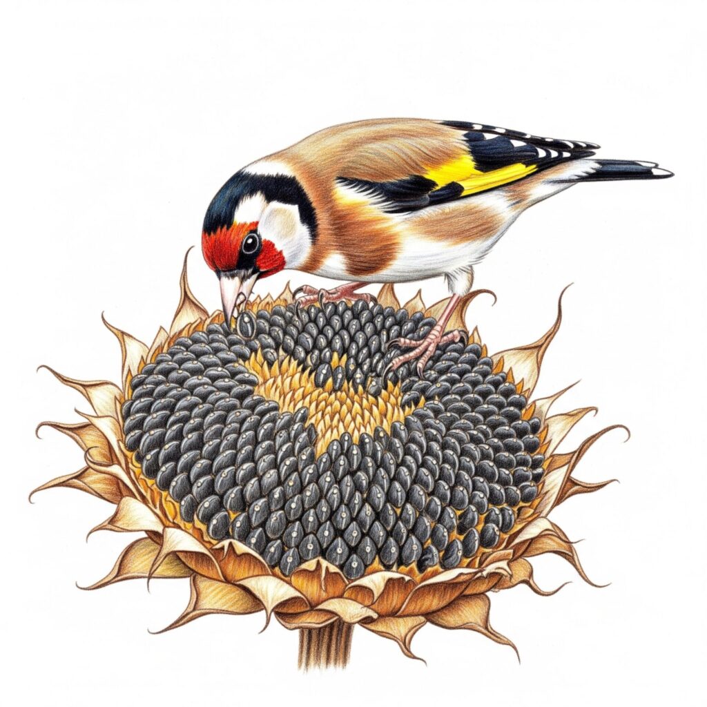 Goldfinch eating sunflower seeds