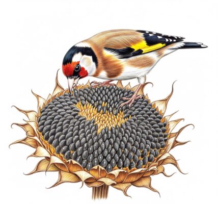 Goldfinch eating sunflower seeds