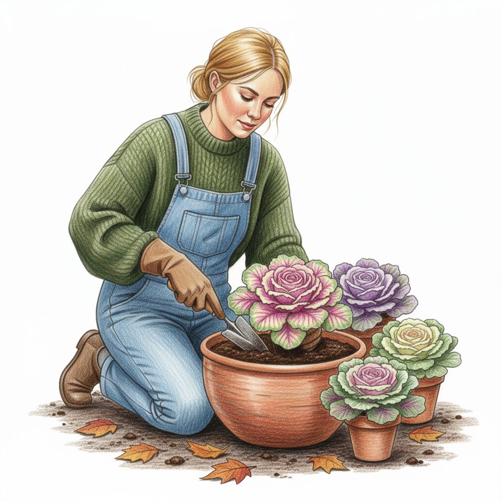Planting ornamental cabbage for late seasonal interest