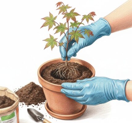 Potting up tree saplings