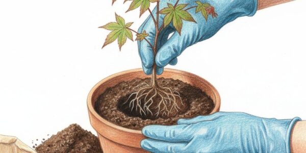 Potting up tree saplings