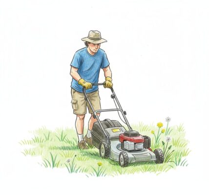 Mowing the lawn after a hot summer