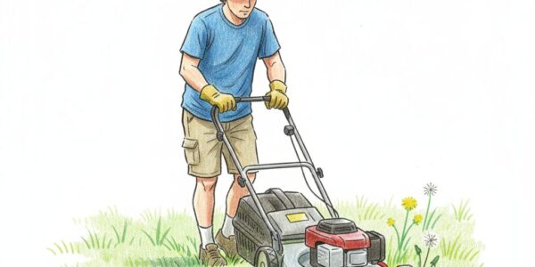 Mowing the lawn after a hot summer