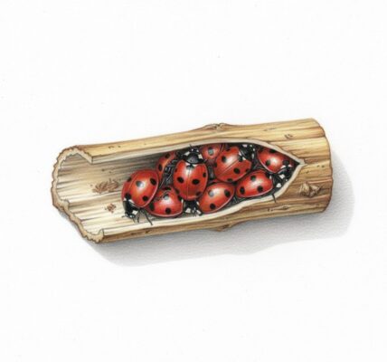 ladybirds hibernating in a stem