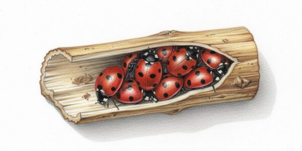 ladybirds hibernating in a stem