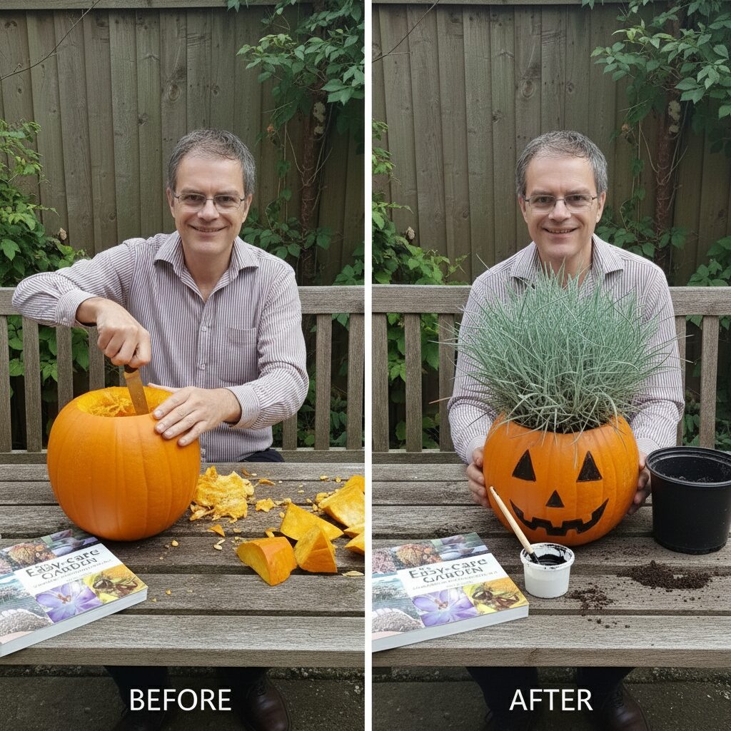 Blue hair pumpkin planter
