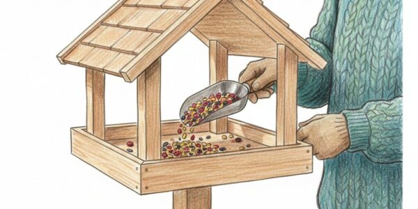 Feeding birds via a bird table