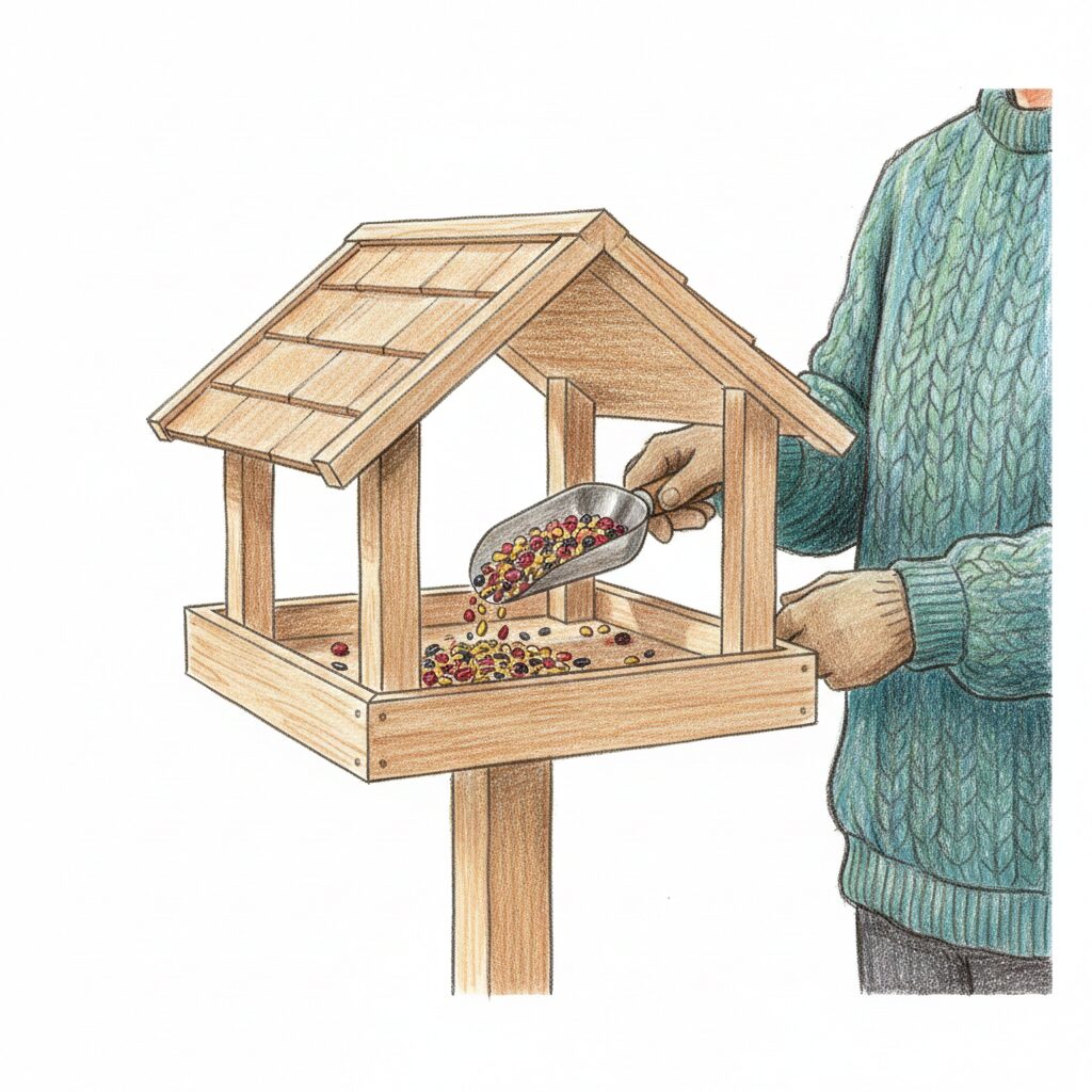 Feeding birds via a bird table