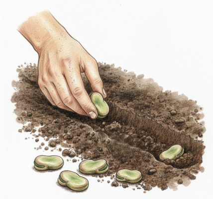 Planting broad beans in February