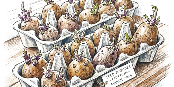 Chitting seed potatoes in March