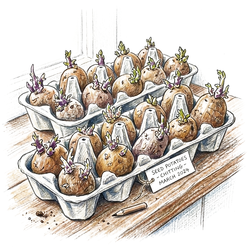 Chitting seed potatoes in March