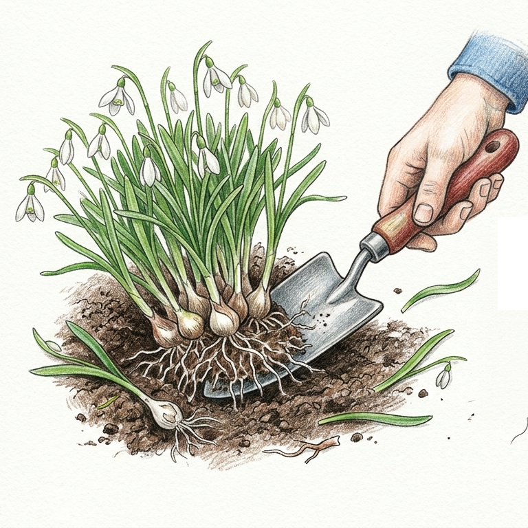 Snowdrops being lifted in March