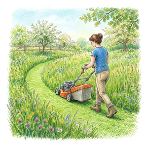 Mowing a path through long grass
