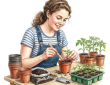 Potting on tomato plants