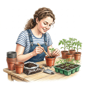 Potting on tomato plants