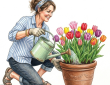 watering tulips