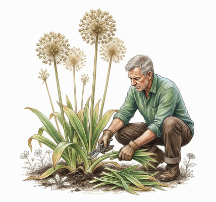 Cutting allium foliage