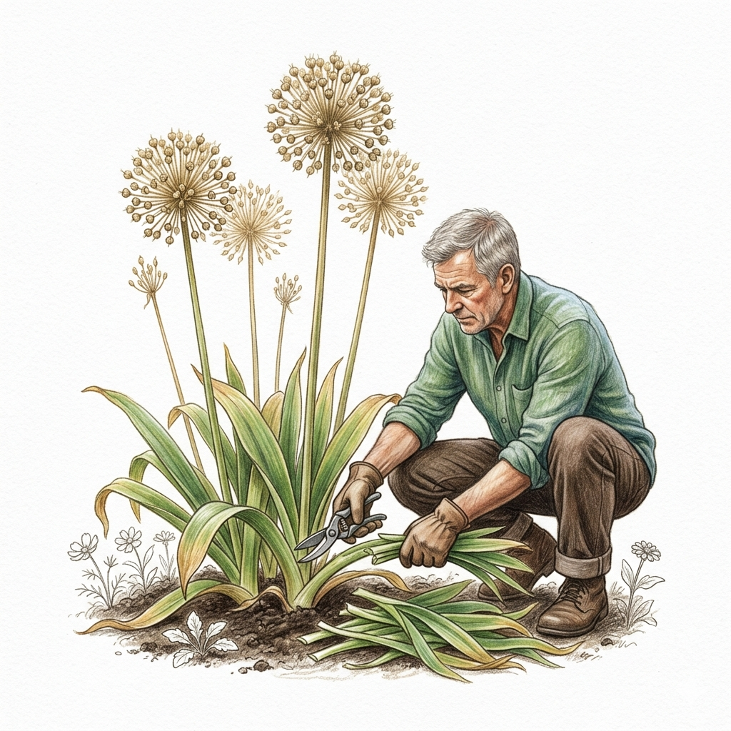 Cutting allium foliage