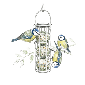 Blue Tits feeding on fat balls