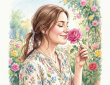 Lady smelling a rose