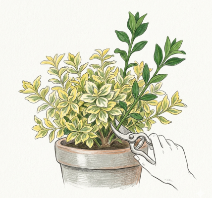 Variegated Euonymus fortunei-Reversion