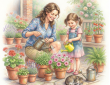 Watering plants on the patio